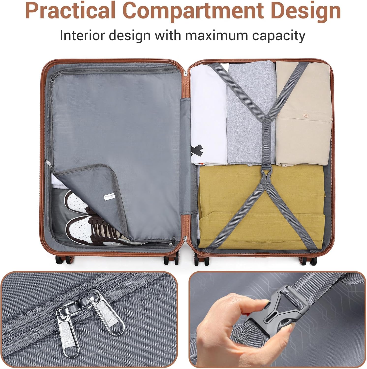 Thumbnail 6 de Kono Suitcase Lightweight ABS+PC Hard Shell Cabin Case with TSA Lock & 360° Wheels