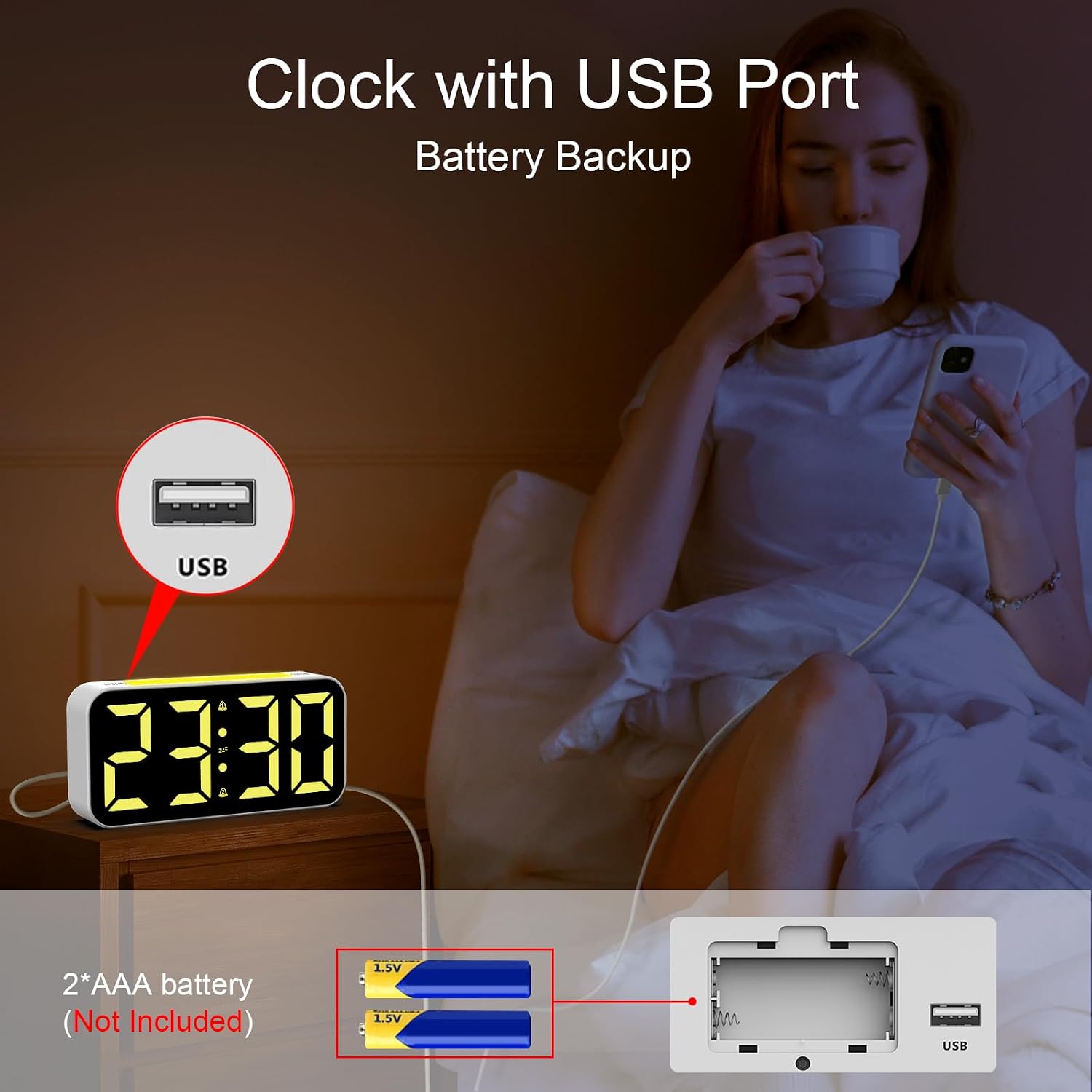 Thumbnail 6 de Topski 8010 Digital Alarm Clock with Dual Alarms, Dimmable Display and USB Port