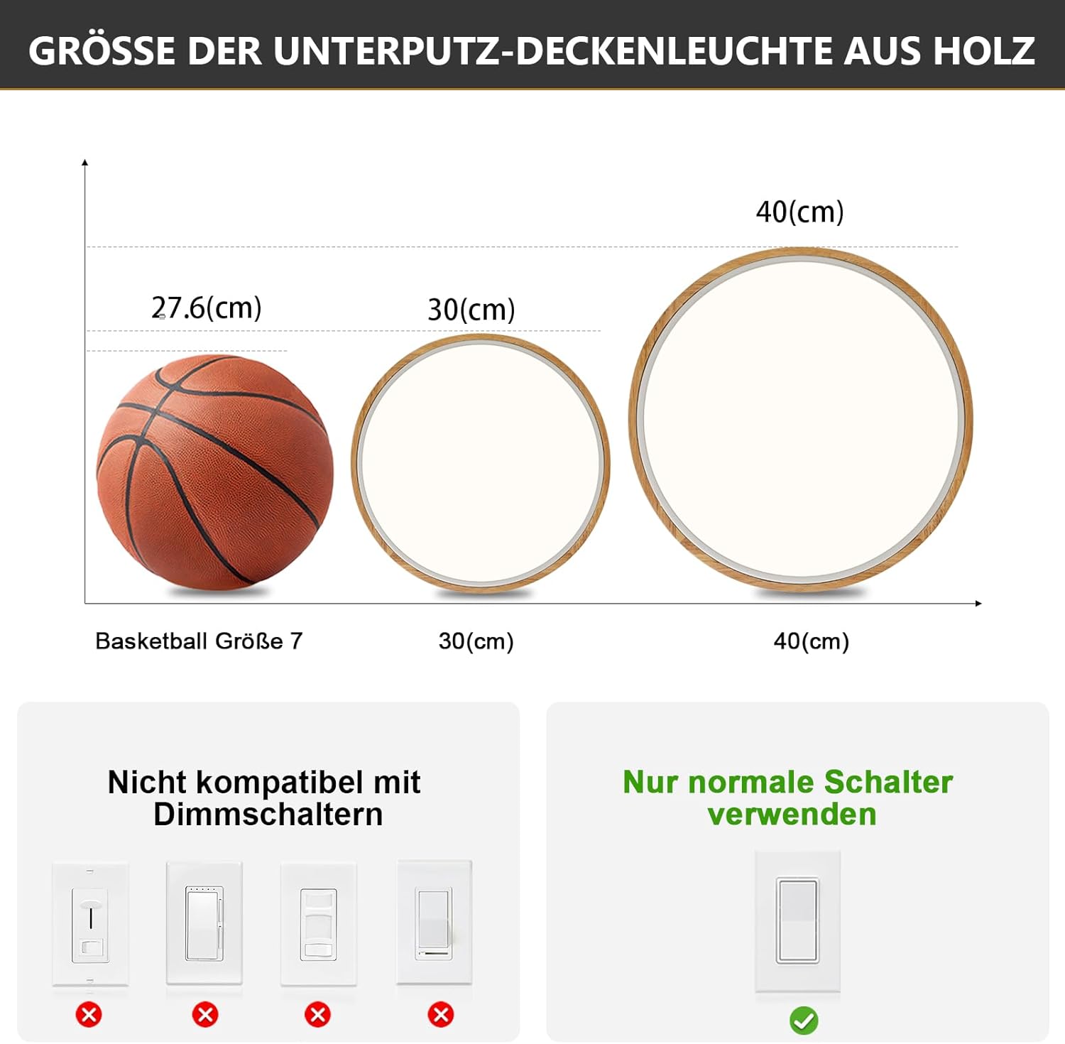 Thumbnail 4 de Vikaey LED-Deckenleuchte 30 cm rund aus Holz und Metall – 24 W, 4000 K neutralweiß