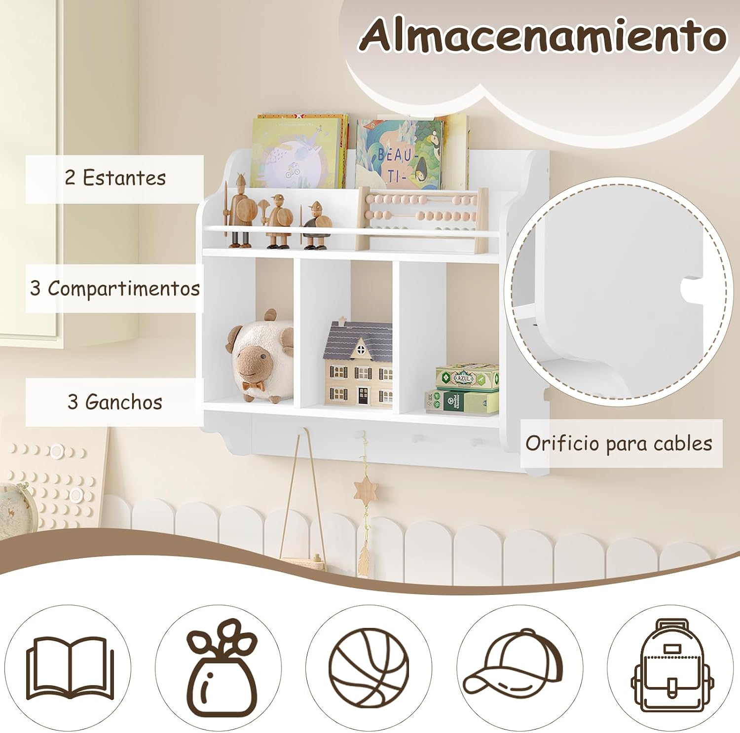 Thumbnail 3 de WOLTU Estantería Pared para Niños 60x20x57 cm
