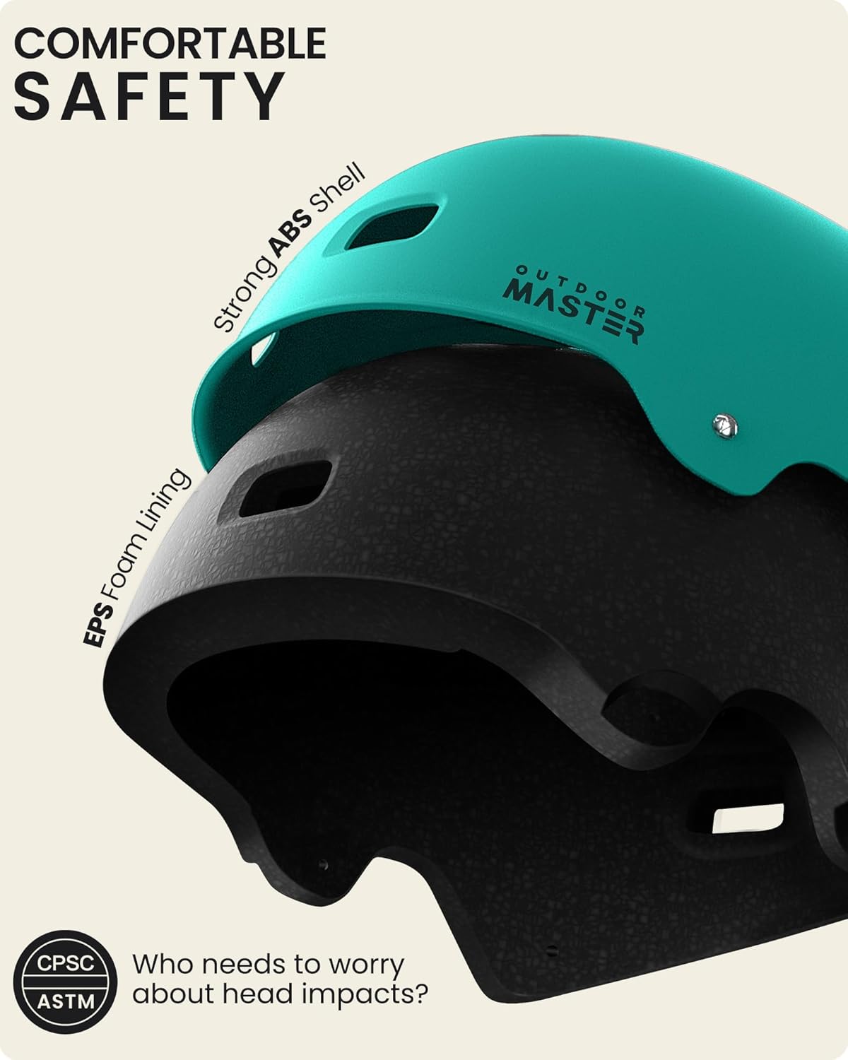 Detalle 2 de OutdoorMaster Beetles Snug Skateboard/Cycling Helmet (Adults, Youth & Kids) with Two Removable Liners