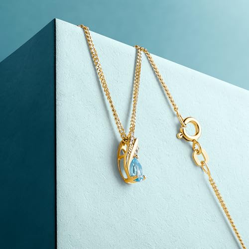 Detalle de MIORE Colgante Mujer Oro Amarillo de 9 ct con Topacio Azul y Diamantes en Cadena de Plata 45 cm