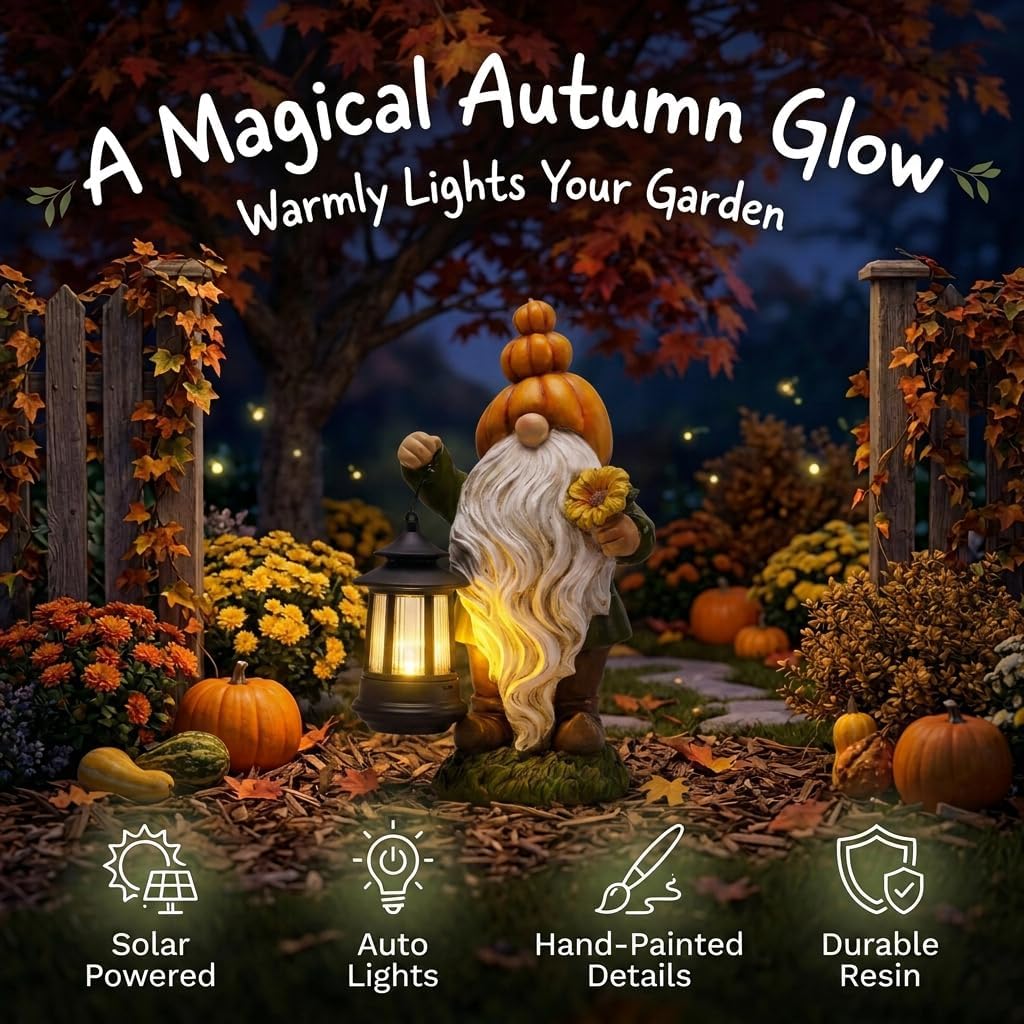 Detalle de TERESA'S COLLECTIONS TLS24GS245 Solar Pumpkin Gnome with Lantern, 8-Inch Resin