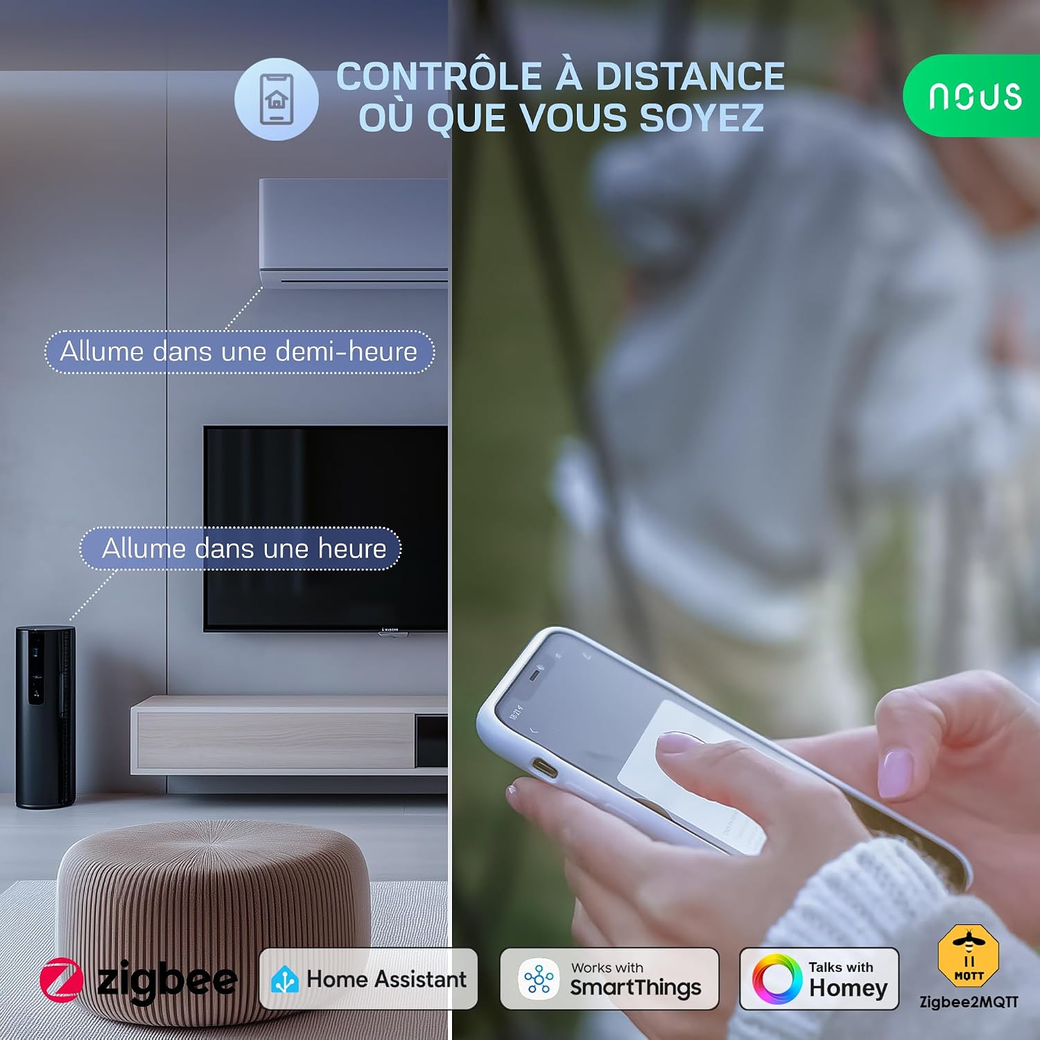 Detalle de NOUS A7Z inteligentne gniazdko ZigBee 16 A z pomiarem energii, zestaw 4 szt.