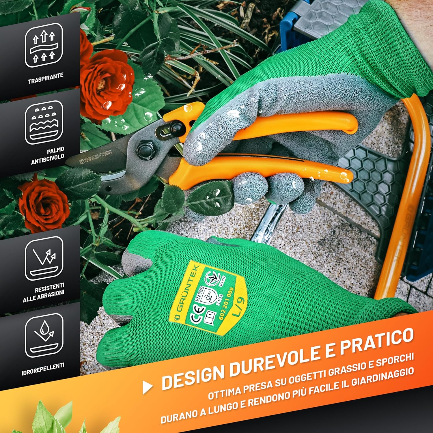Thumbnail 2 de GRÜNTEK Guanti da Lavoro e Giardinaggio M8 – 5 paia, rivestimento in lattice per una presa sicura