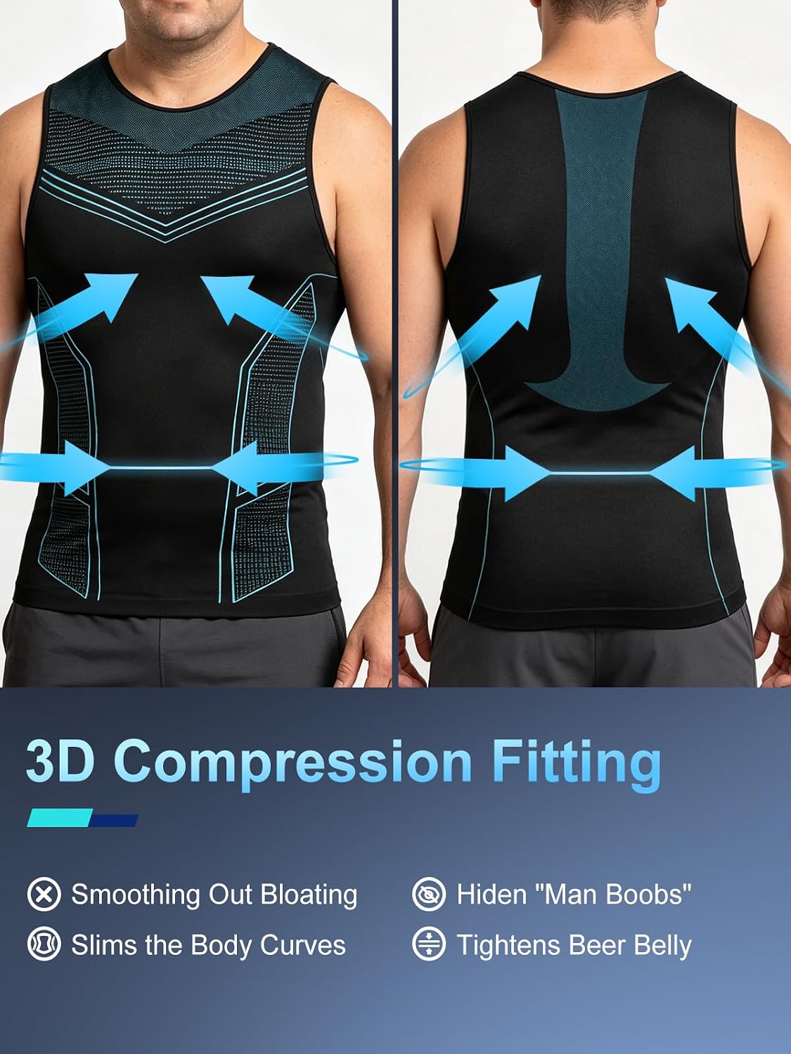 Detalle de Odoland 3-Pack Men’s Compression Shirt Tummy Control Slimming Tank Undershirt
