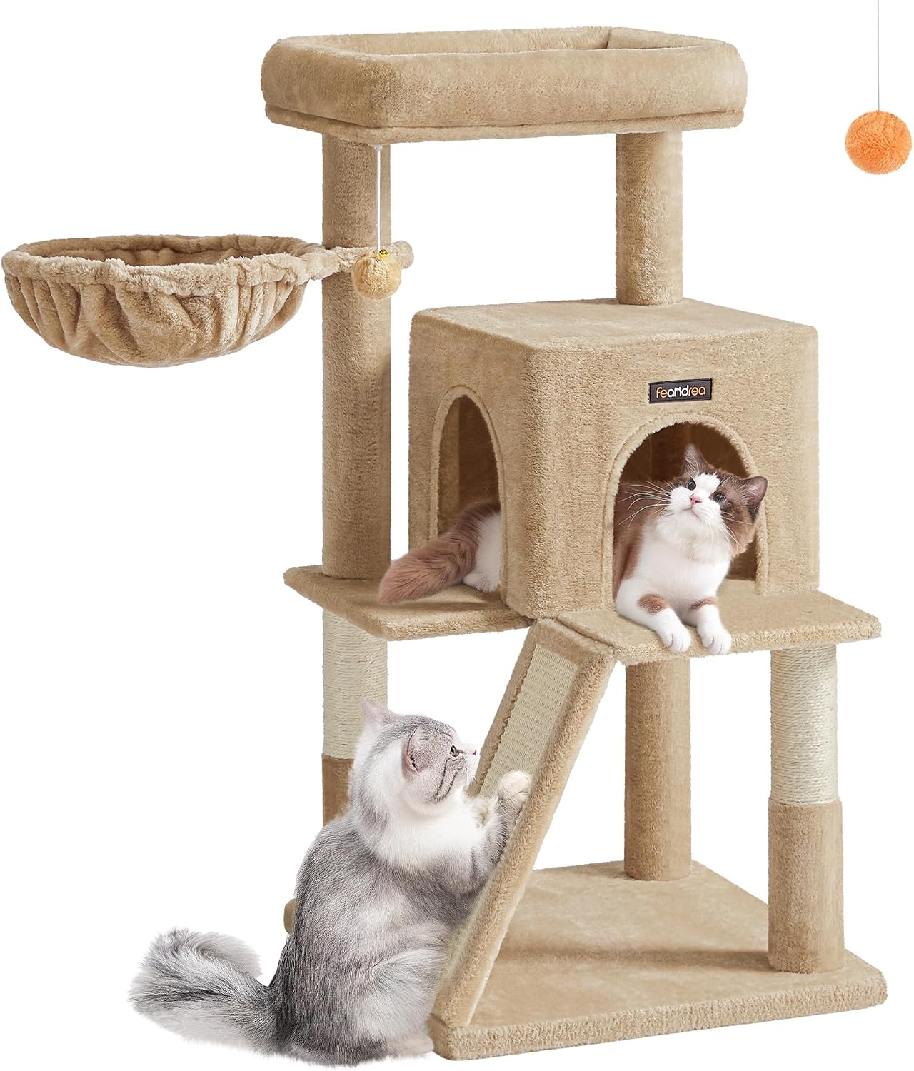 Detalle de Feandrea Arbre à Chat, Tour de Jeux, Grand Plate-Forme – Marron Camel PCT051K03