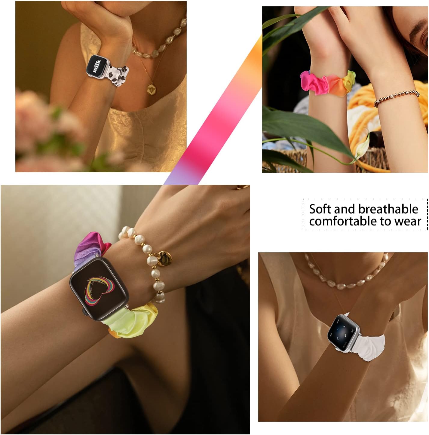 Thumbnail 4 de Meideli 2-Pack Pattern Printed Fabric Wristband Scrunchie for Apple Watch (Compatible with 40/44mm & 41/45mm)