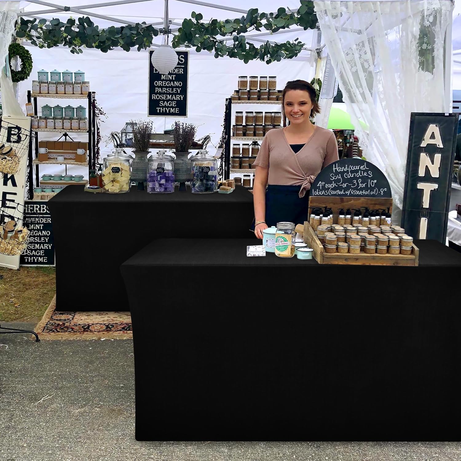 Thumbnail 5 de Nasitos Spandex Fitted Table Covers for 6-Foot Tables (72 x 30 in) — 2-Pack Black Stretch Cloths