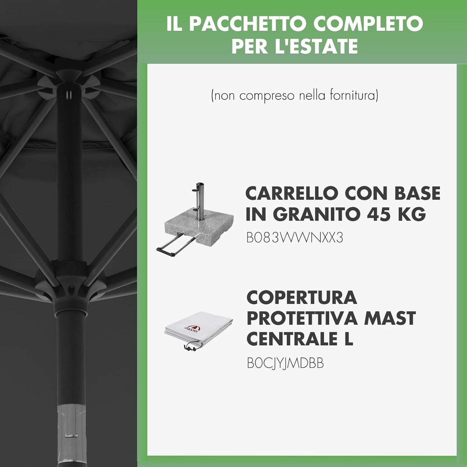 Thumbnail 4 de Doppler Parasole Jack 250 cm grigio rotondo: ombra elegante con manovella per balcone e terrazza