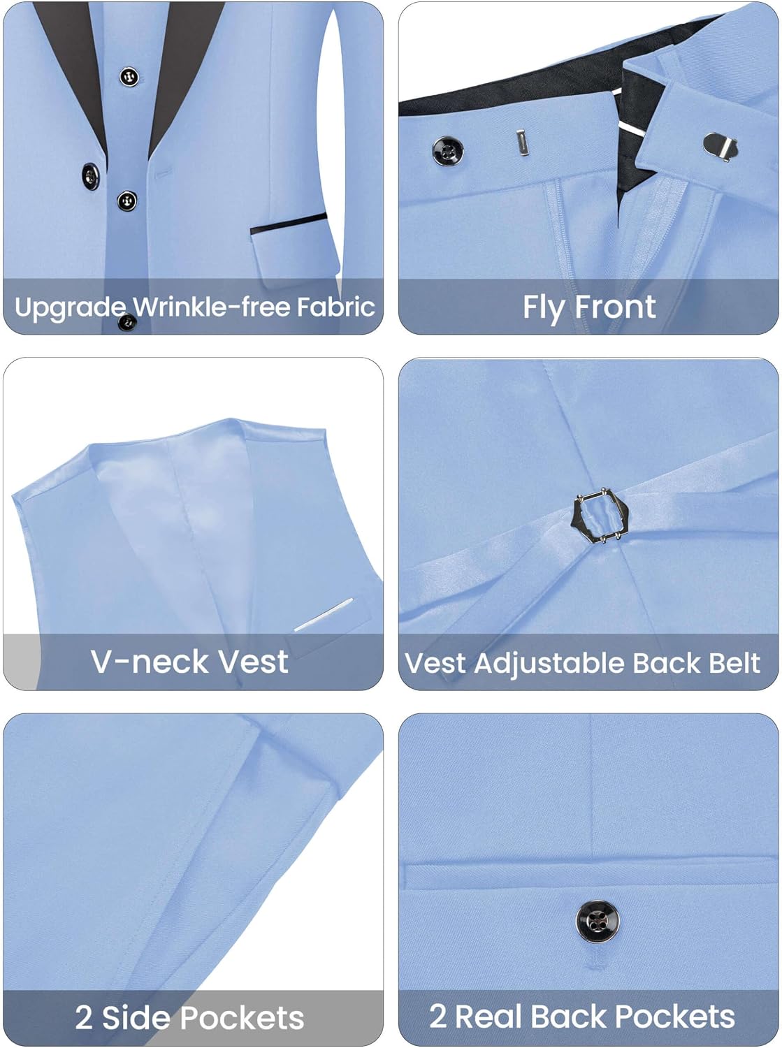 Thumbnail 5 de WULFUL Men's 3 Piece Slim Fit Tuxedo Set: Jacket, Vest & Pants