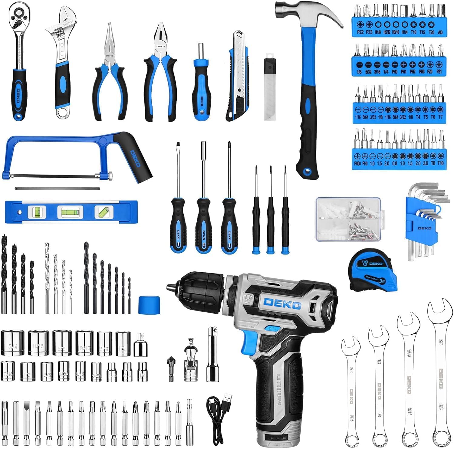 Thumbnail 3 de DEKOPRO DKMT238-BL 238-Piece Tool Set with 12V Cordless Drill, Blue