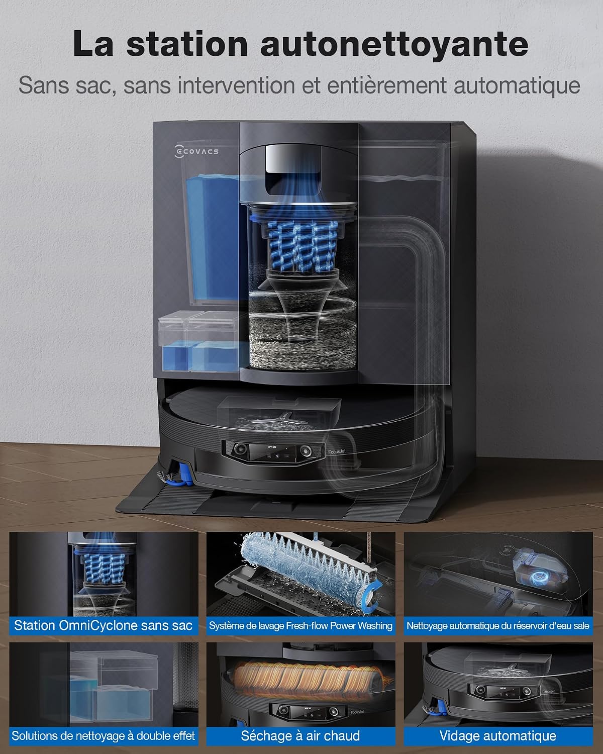 Detalle 2 de ECOVACS DEEBOT X12 OmniCyclone : robot aspirateur avec 22 000 Pa et pré-dissolution FocusJet