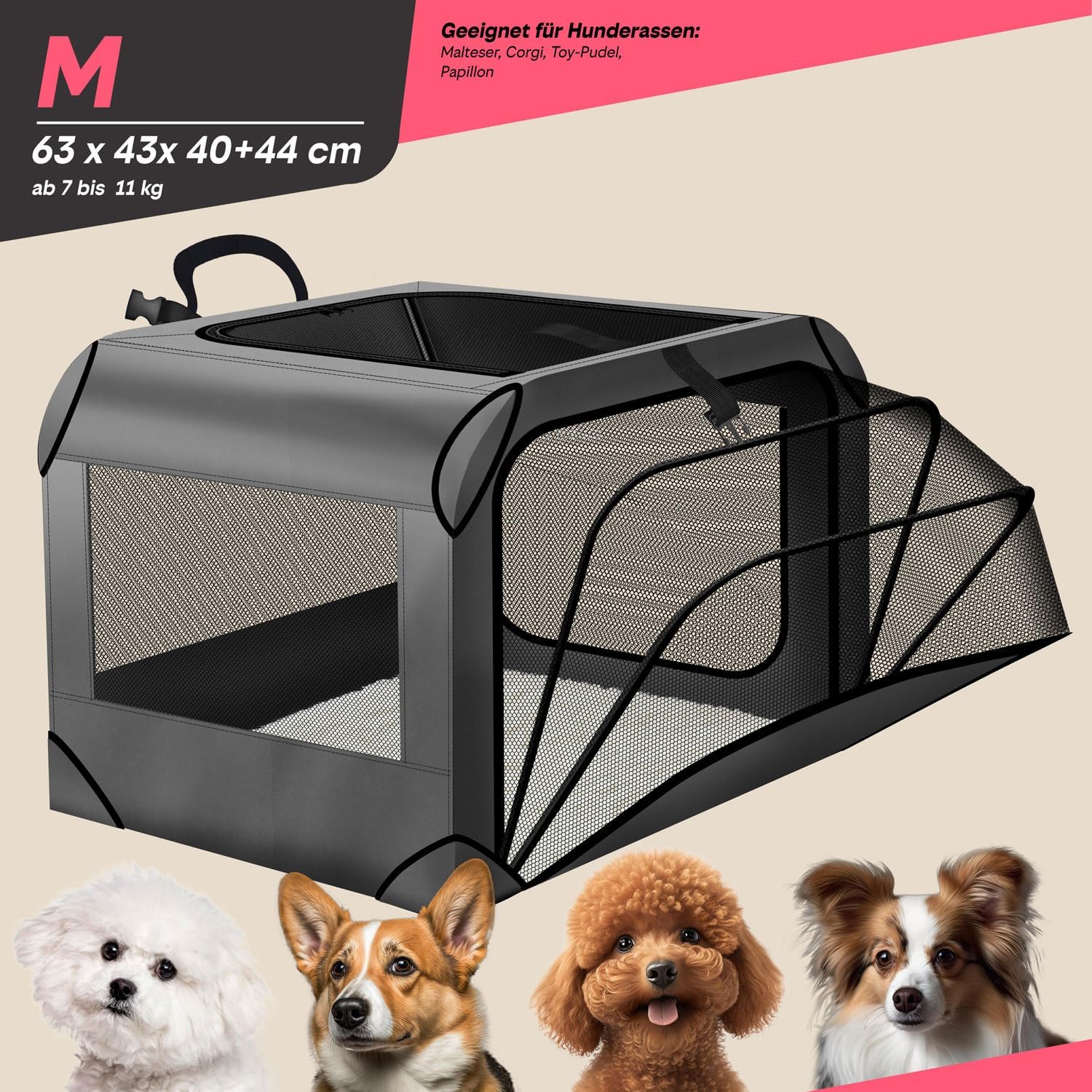 Thumbnail 2 de Cage de Transport pour Chien - Sac pliable 63 x 43 x 40 cm, respirante et imperméable