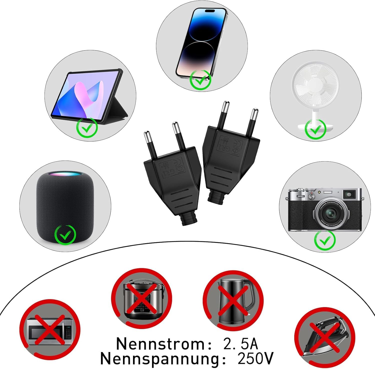 Thumbnail 3 de 4 Stück Flachstecker-Kupplungset Eurokupplung Flach, 250V/2,5A – geeignet für Schuko-Stecker und Lampen