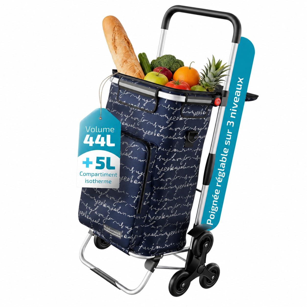 Detalle de Chariot de Courses Rubberneck Capacité 44L – Pliable, Isotherme, Bleu