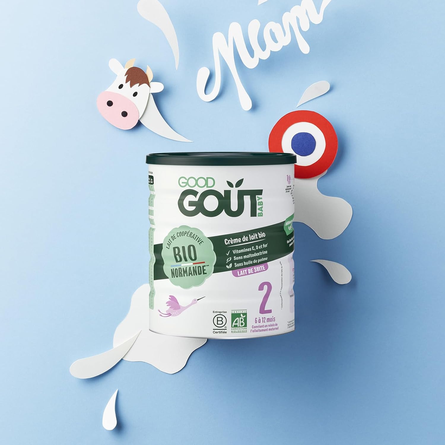 Detalle de GOOD GOÛT Lot de 3 — Lait Infantile 2e âge, lait de suite bio en poudre 6–12 mois, sans huile de palme, crième de lait bio, fabriqué en Normandie (800 g x 3)