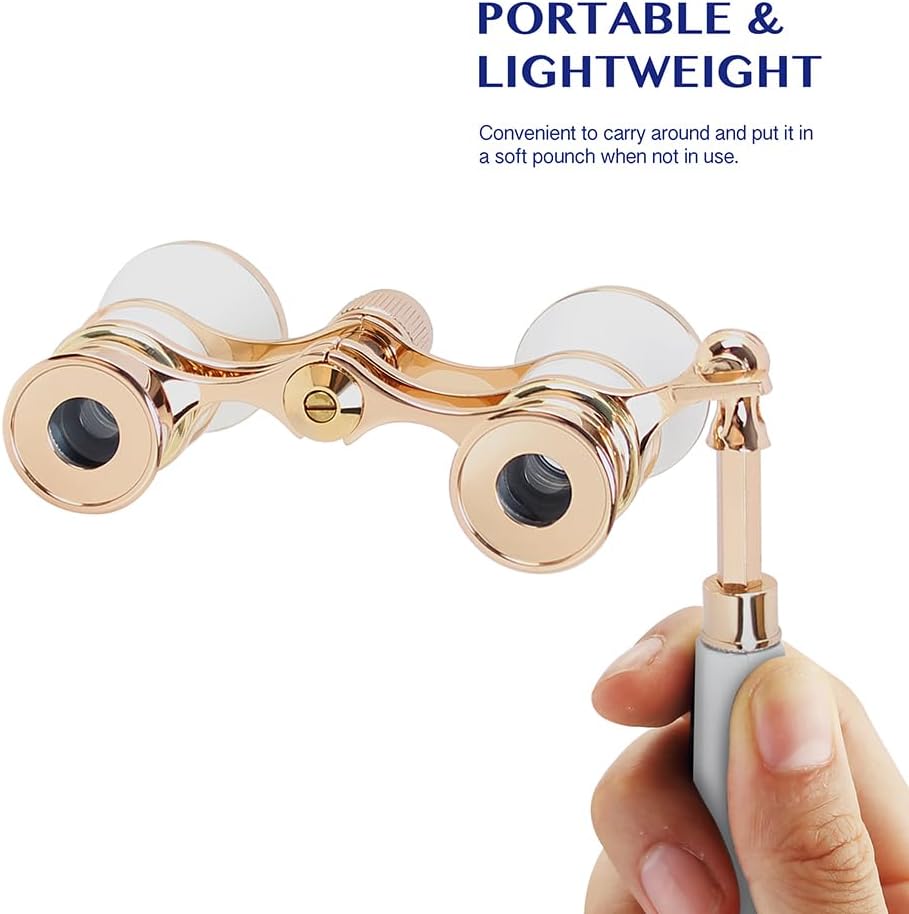 Detalle de Aomekie Theatre Opera Glasses with Handle 3x25 – Compact Folding Binoculars for Theatre and Horse Racing (White)