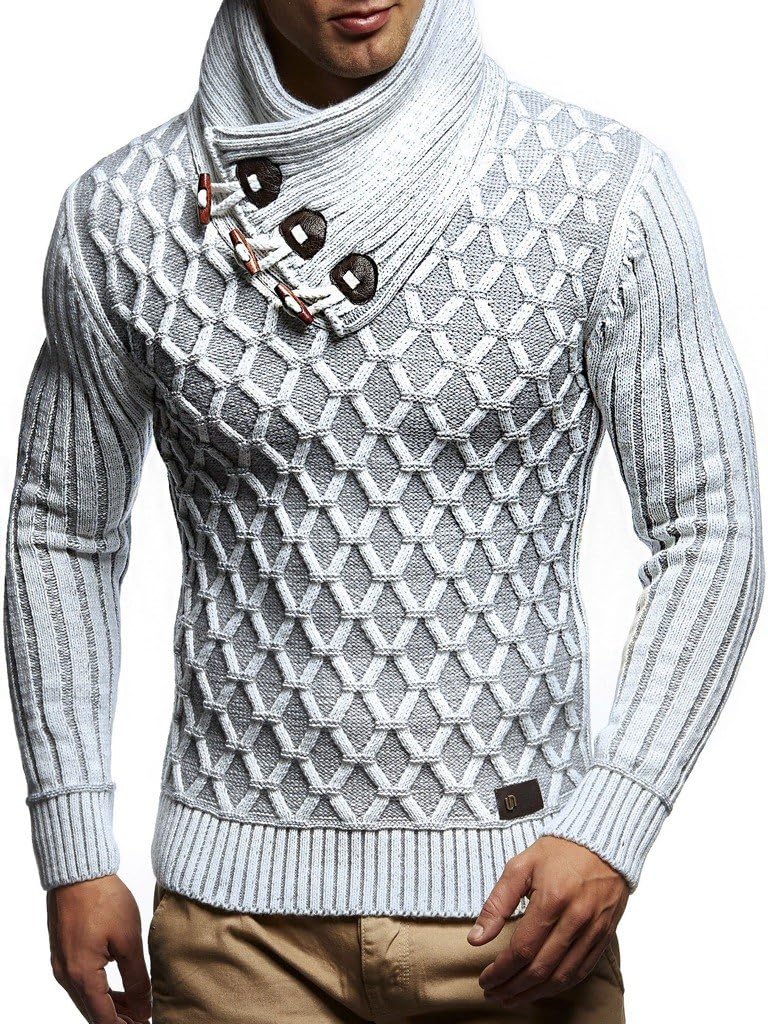 Detalle de Leif Nelson LN5385 : pull en tricot à col châle pour homme, coupe ajustée et polyvalent