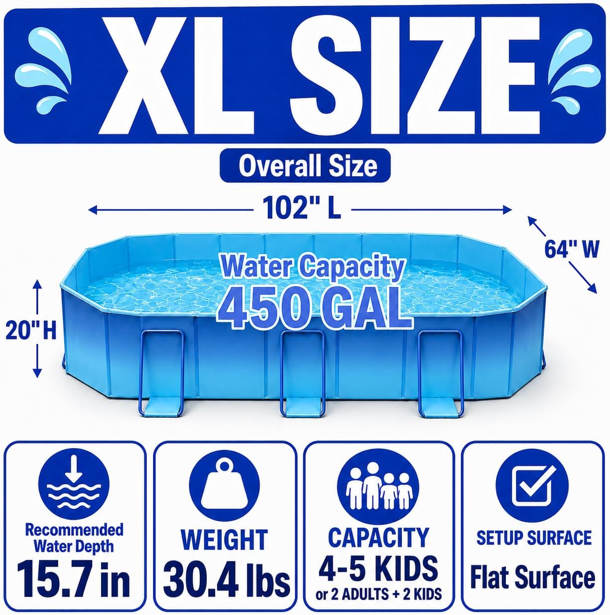Detalle de Japard Foldable Swimming Pool, 102-Inch