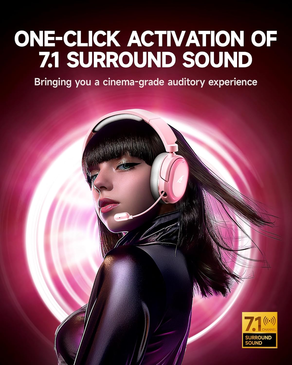Thumbnail 1 de Wireless Gaming Headset UG-08S: 7.1 Surround, 2.4GHz USB + Bluetooth 5.4, 100H Battery, ENC Mic, RGB (Gray-Pink)