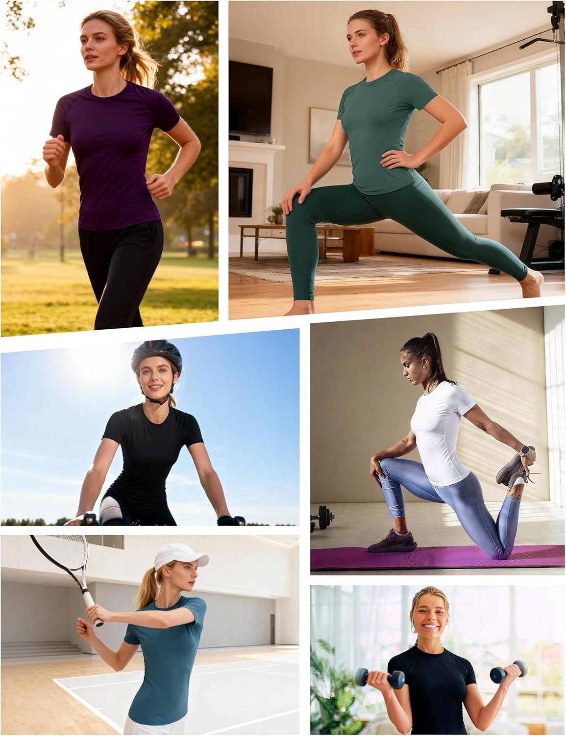 Detalle 2 de Roadbox Damen Kompressionsshirt Kurzarm – Atmungsaktives Funktionsshirt für Gym, Laufen und Yoga