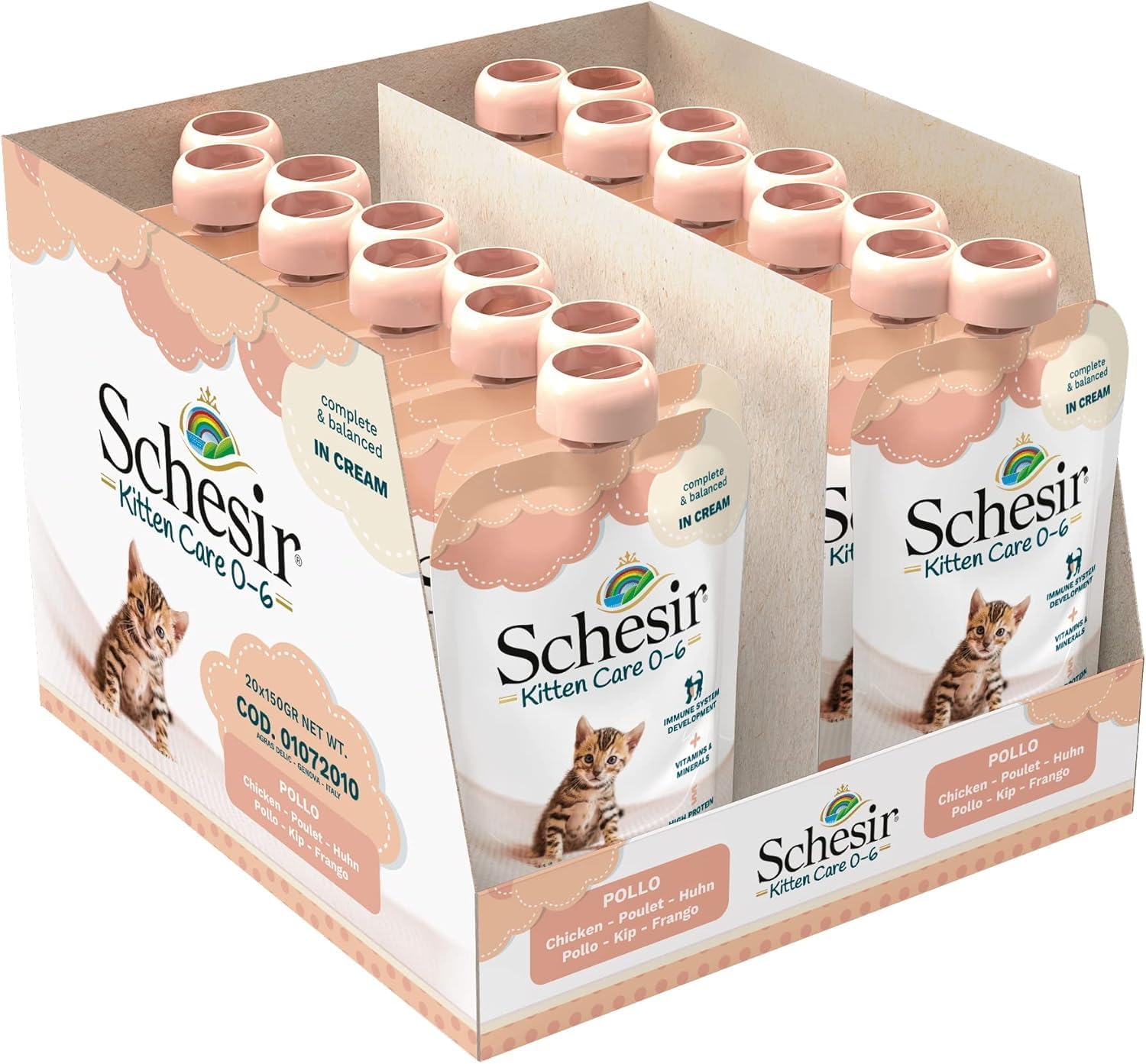 Detalle de Schesir Kitten Cream Kurczak – mokra karma dla kociąt, bez zbóż, z witaminami i minerałami
