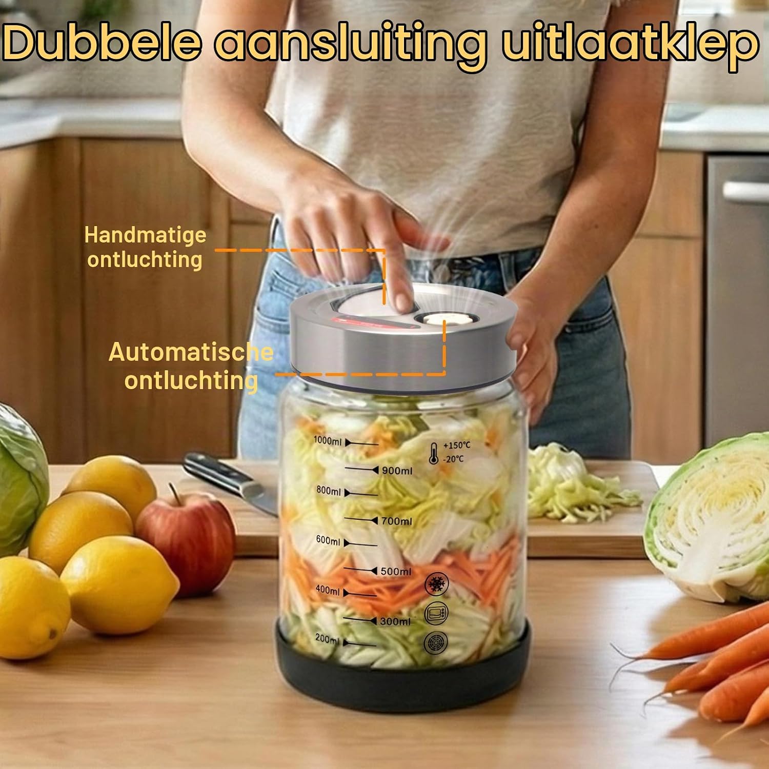 Detalle 2 de wishfly Fermentierglas fermentatiepotten van 1 liter, set van 2 met dubbel ventiel