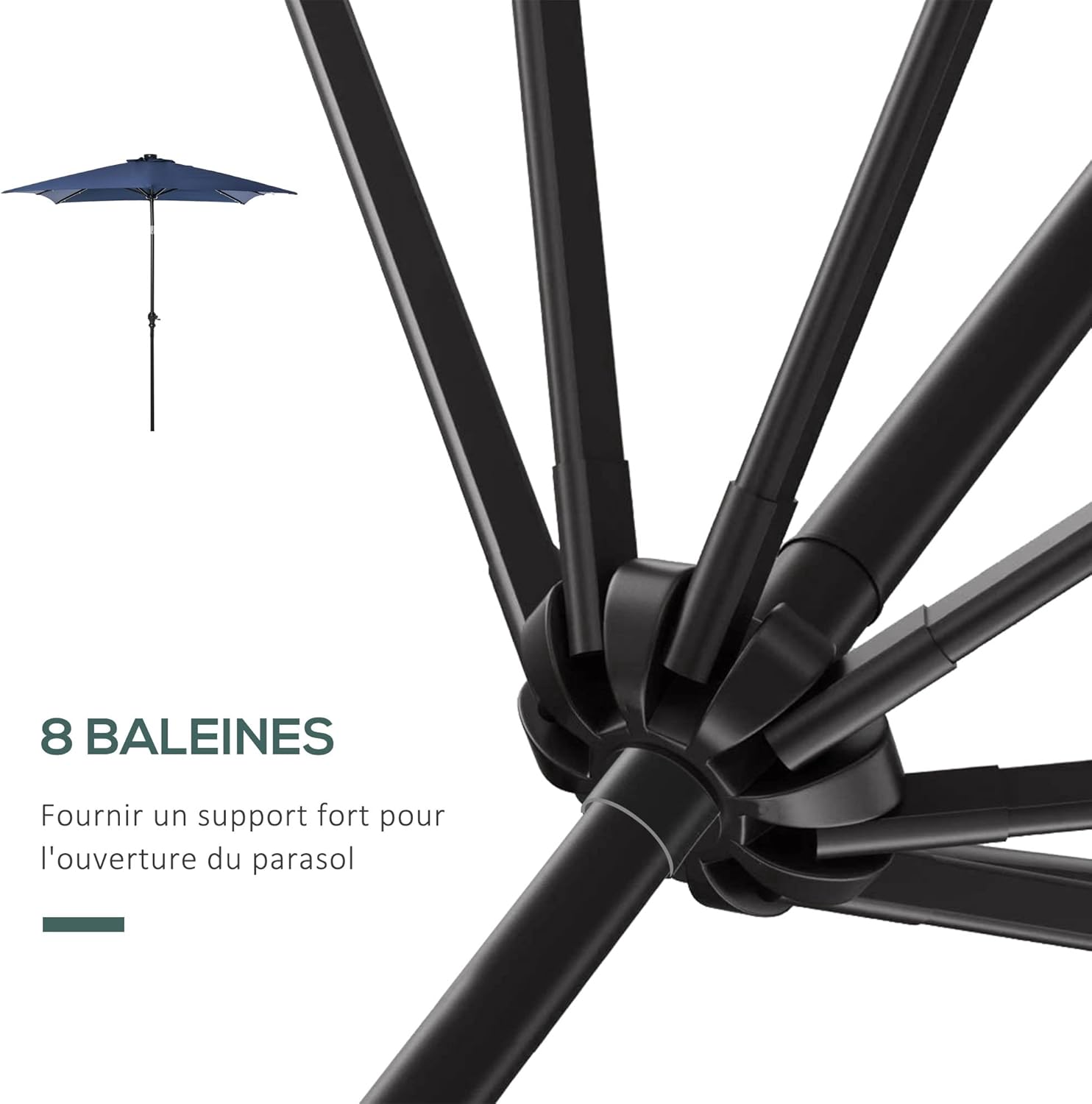 Thumbnail 5 de Outsunny Parasol de jardin droit LED 3 x 2 m avec éclairage solaire – Rectangulaire inclinable en bleu