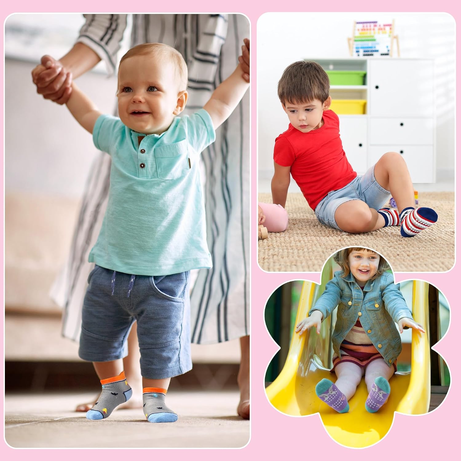 Detalle de ELUTONG Toddler Non Slip Socks – 12 Pairs Grip Ankle Socks for 1–7 Years