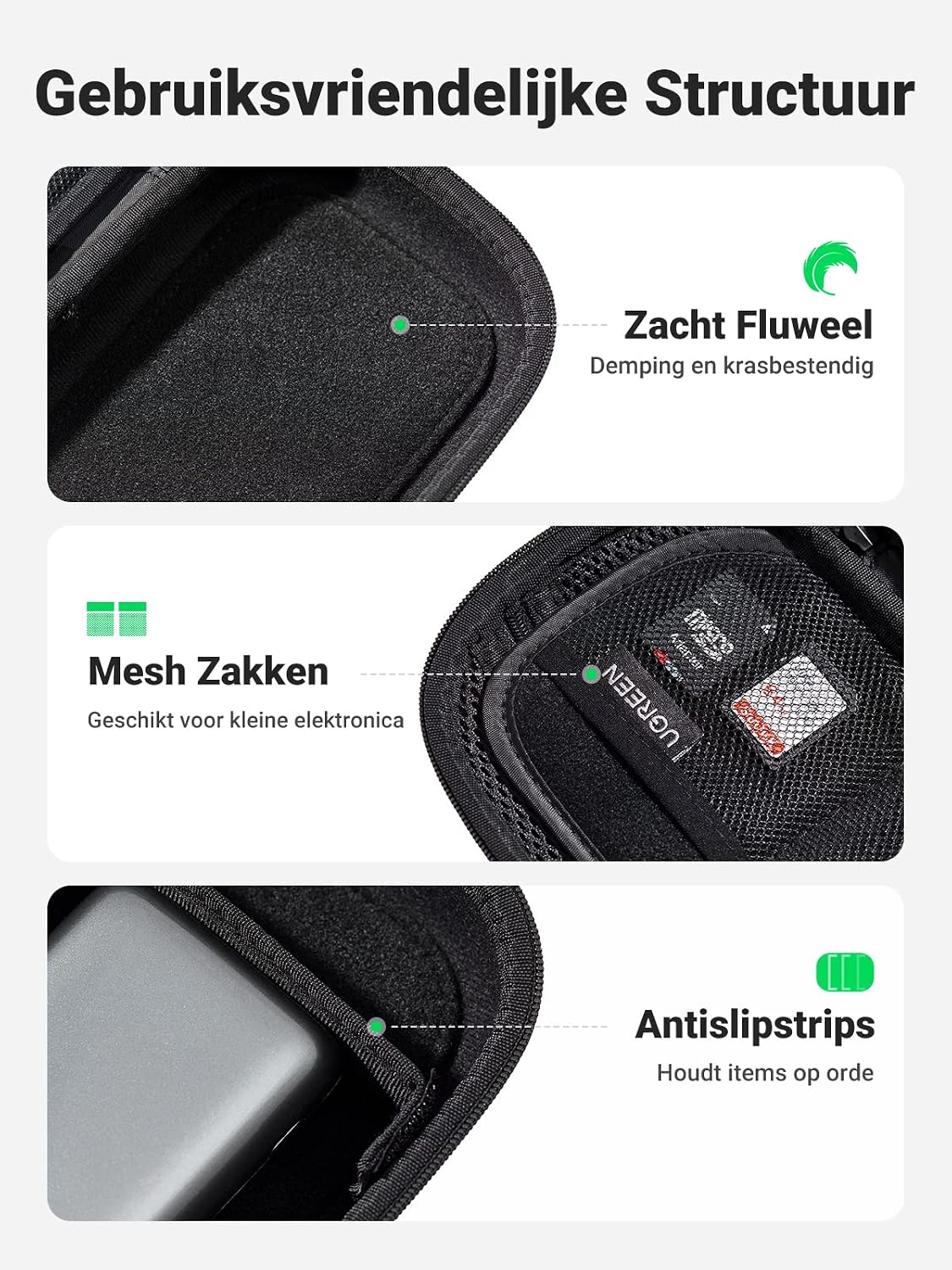Detalle de UGREEN kabelorganizer M, grijs, dubbellaags en waterbestendig
