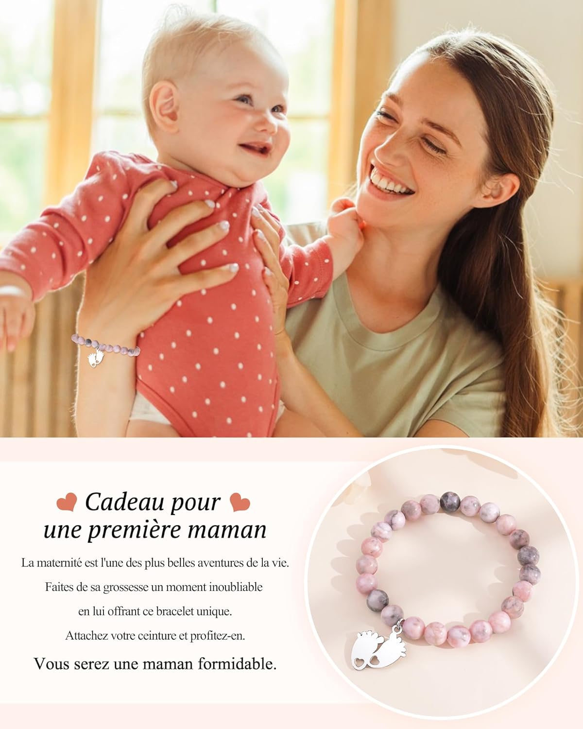 Thumbnail 1 de Bracelet CheersLife pour Femme – Pierre naturelle 8 mm, cadeau original pour future maman et toutes les occasions