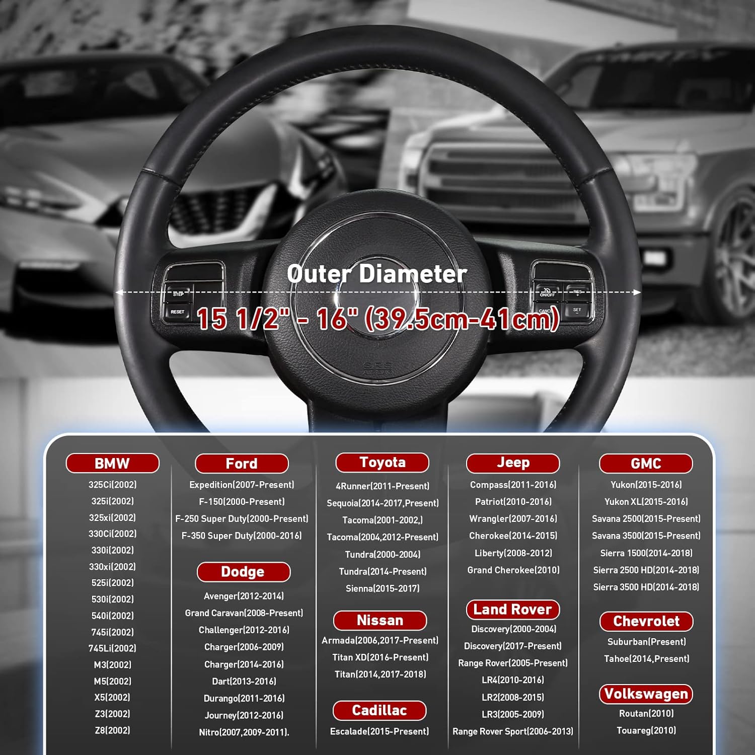 Detalle 2 de SEG Direct Microfiber Leather Steering Wheel Cover (39.5–41 cm) – Black