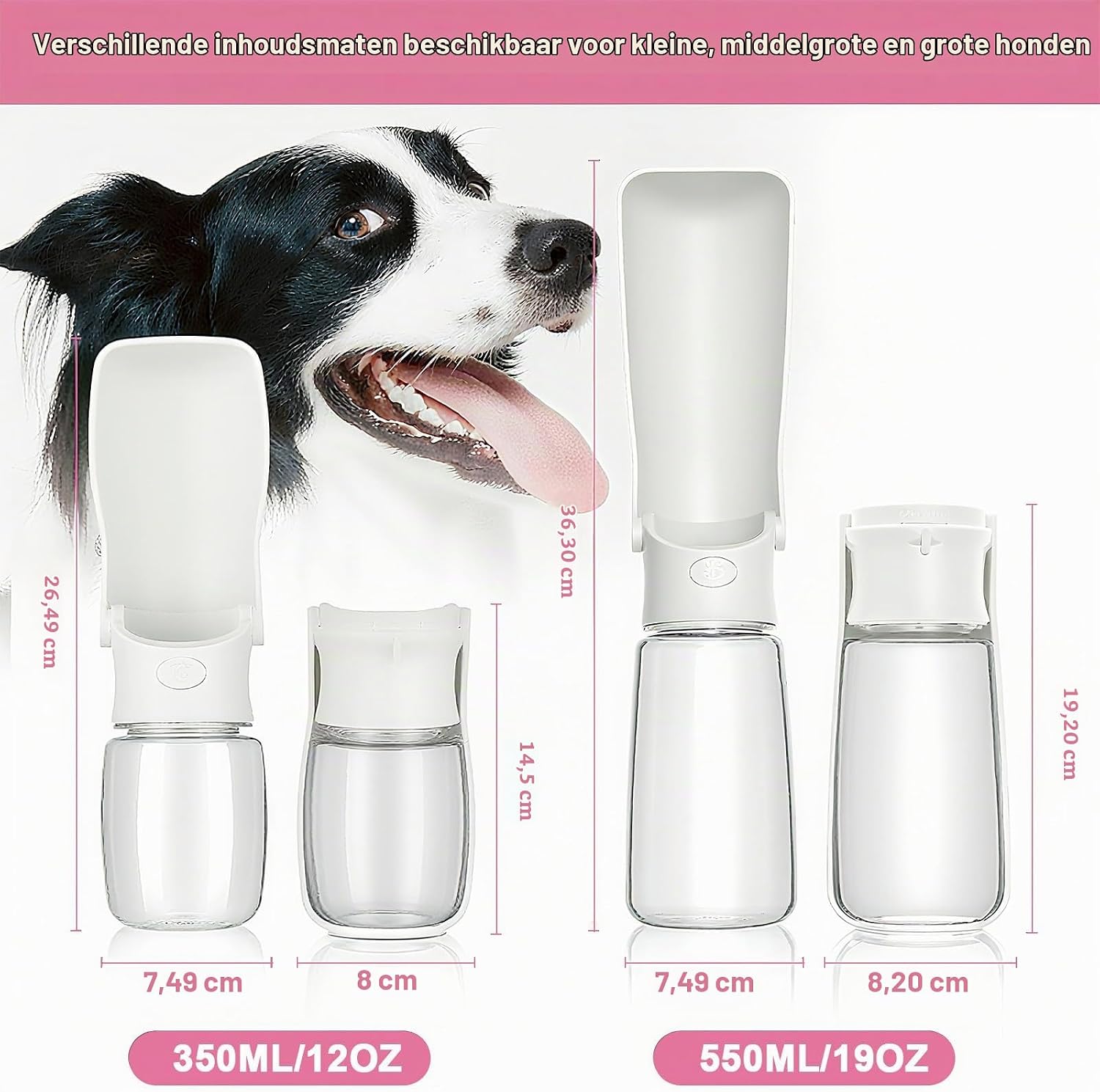 Detalle 2 de Canareen opvouwbare drinkfles voor hond en kat, 550 ml, wit, vaatwasbestendig