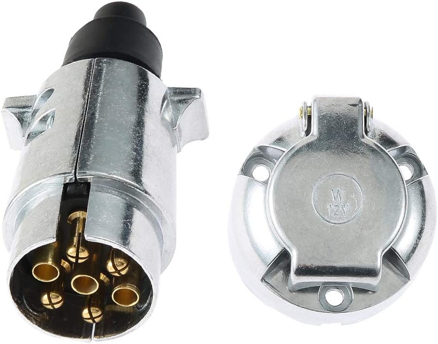 Detalle de Eacalyc 7 Pin Trailer Plug Socket: Metal, Waterproof, 12V European Type (N) for Truck, RV or Boat