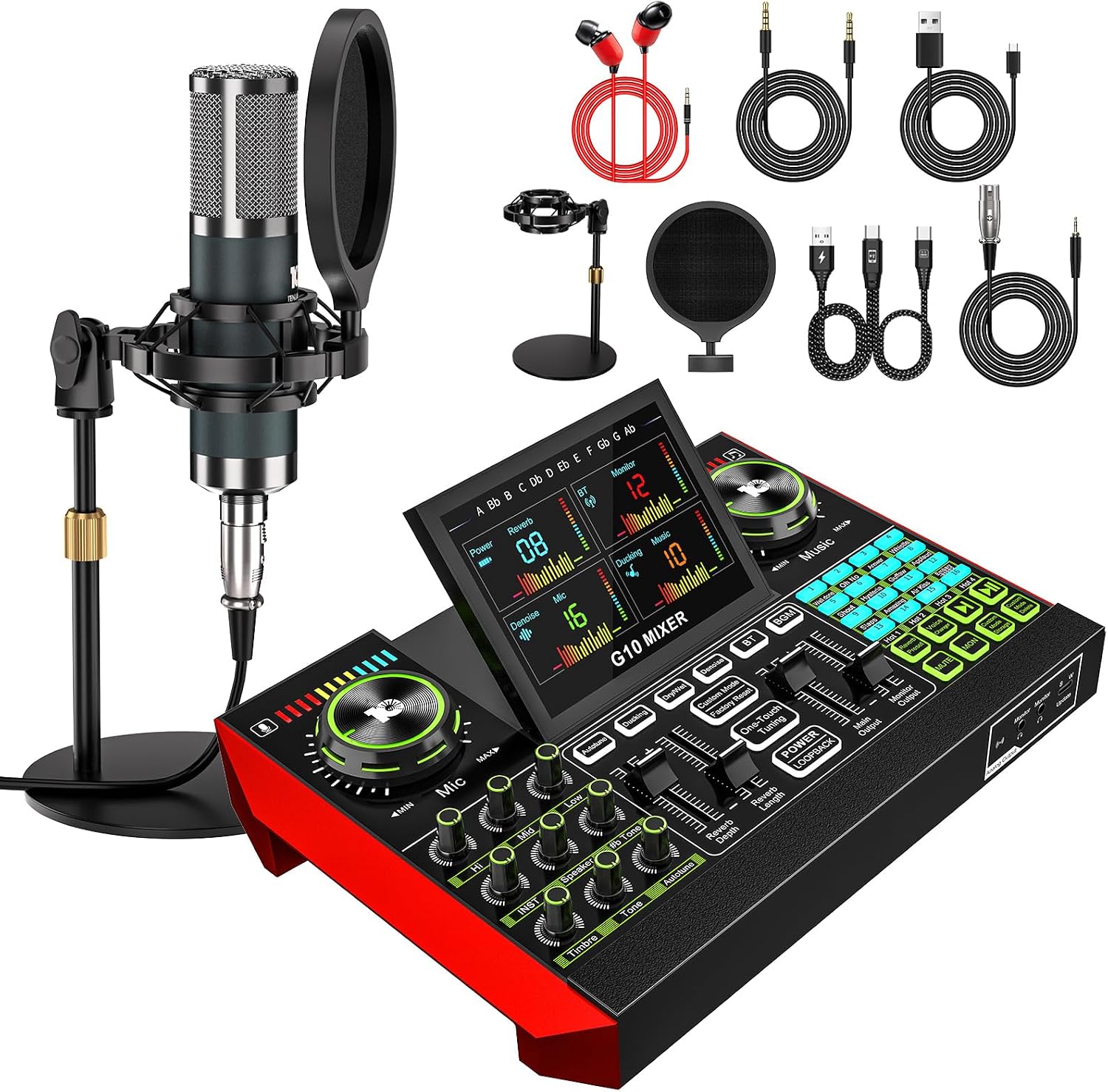 Detalle de Kinetheon G10-P15B Podcast Mixer and Microphone Bundle with Voice Effects
