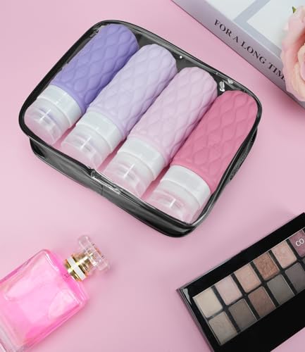 Detalle de Lericttor 100ml Silicone Travel Bottle Set (4 Pack) with Clear Toiletry Bag