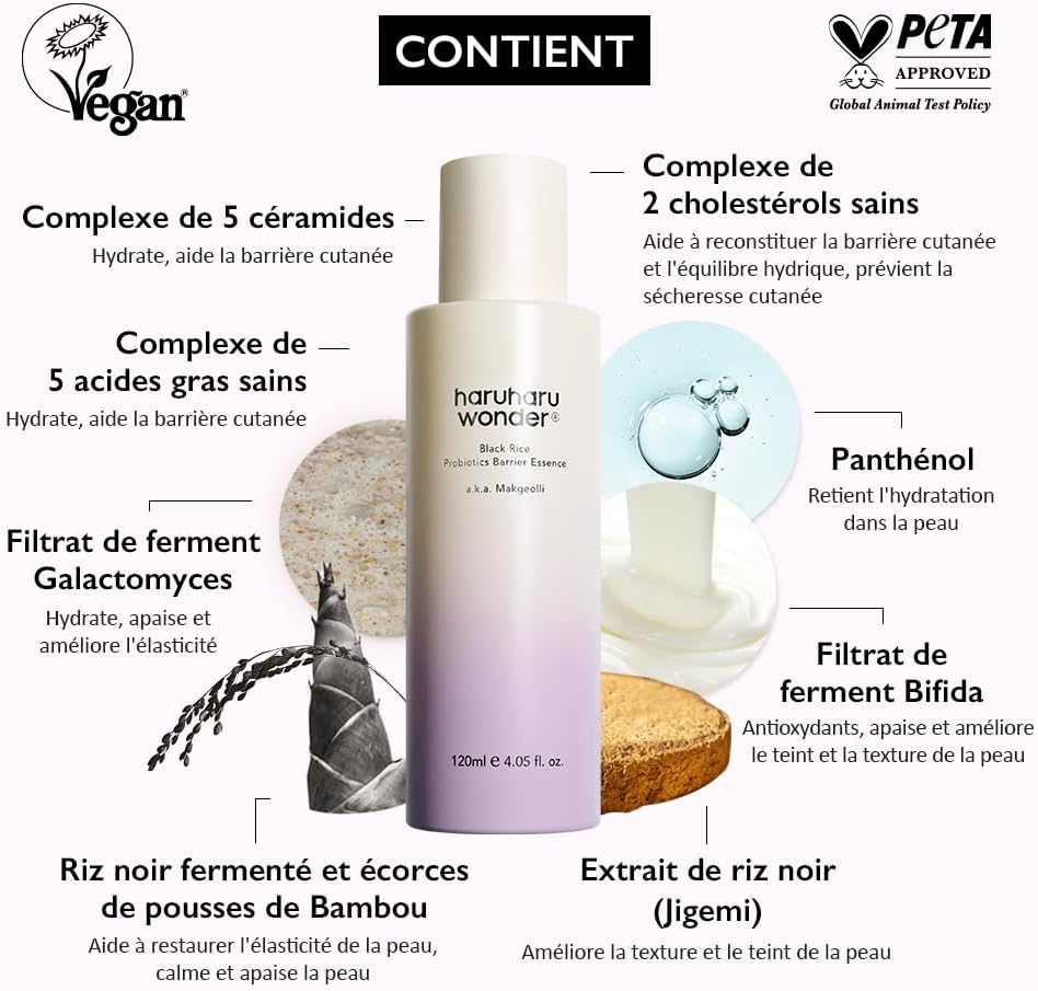 Detalle de Haruharu Wonder Black Rice Probiotics Barrier Essence 30 ml — Essence tonique pour renforcer la barrière cutanée