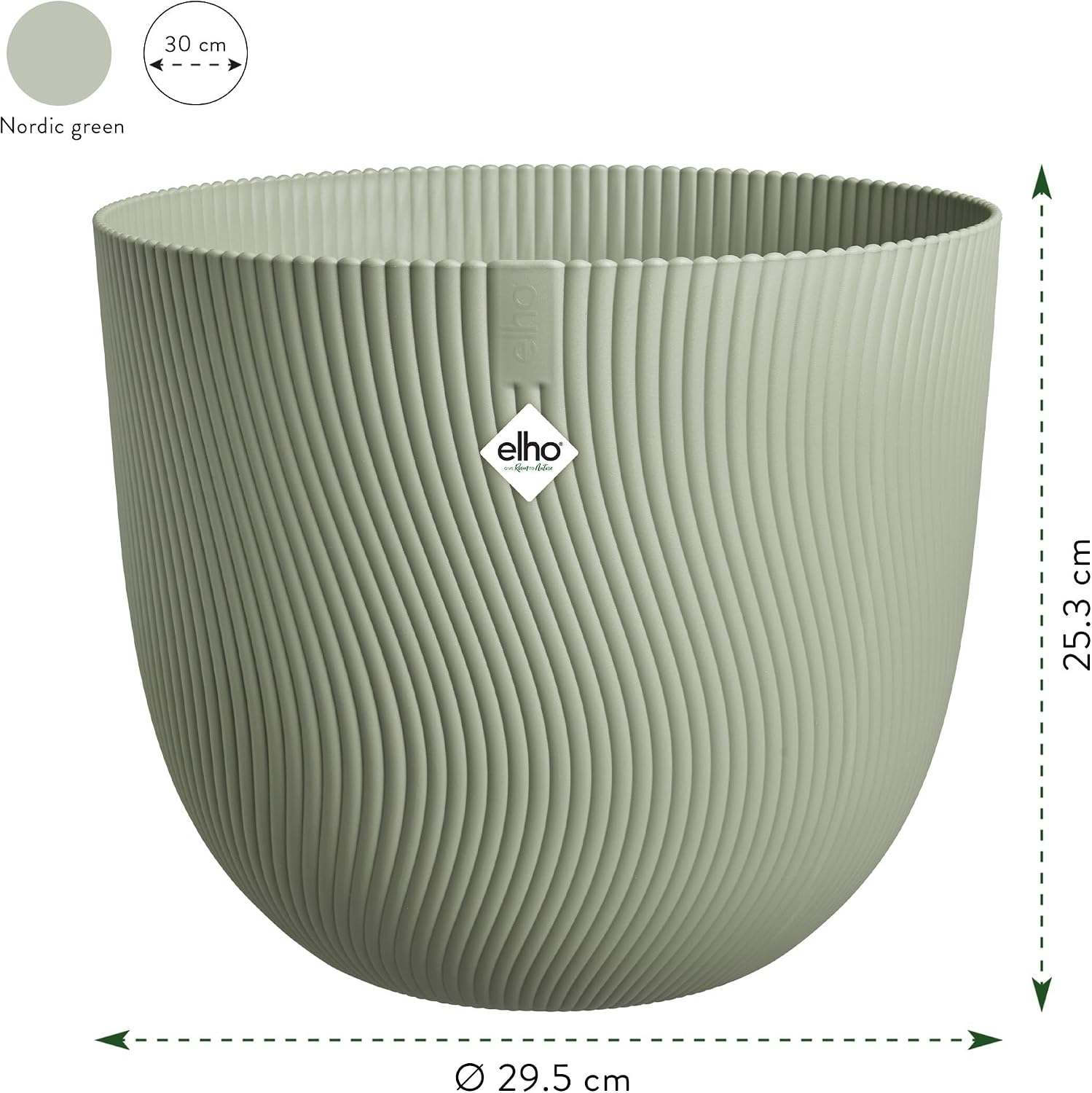 Detalle de Elho Sereh Rond 30cm Pot de Fleur - Nordic Green | Ø 29,5 cm × H 25,3 cm