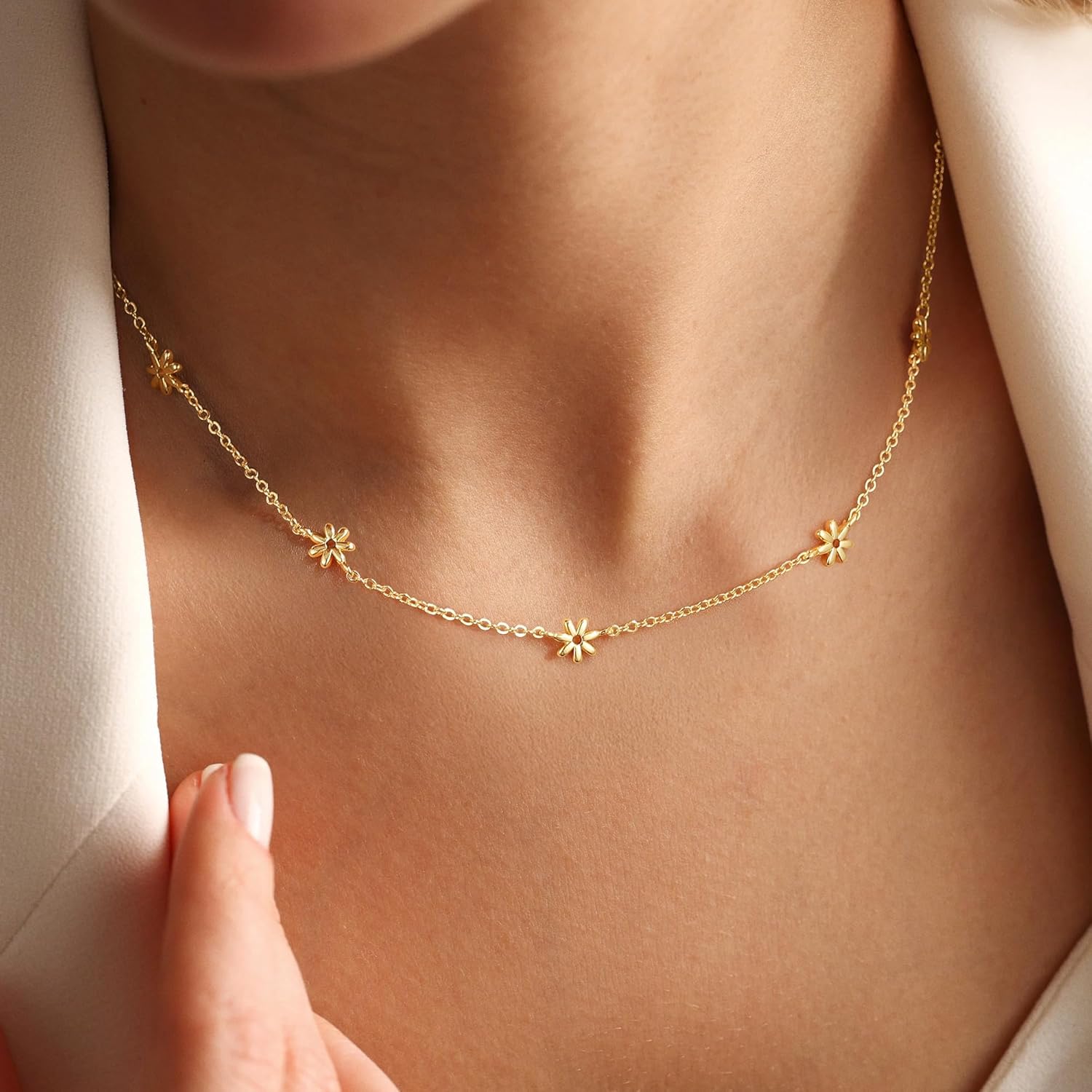 Thumbnail 1 de HARJJME Damen-Halskette (Gold/Silber 925, 14k vergoldet) mit Kleeblatt, Herz und Zirkonia – Choker-Look