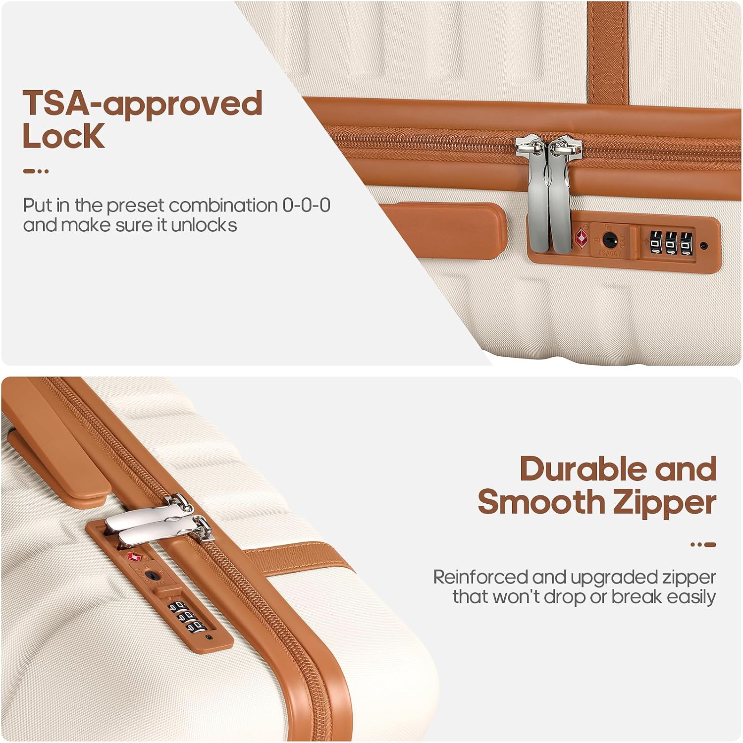 Thumbnail 3 de UKEIN 3-Piece Luggage Set: 20-Inch Carry-On with TSA Lock and Travel Backpack (Beige)