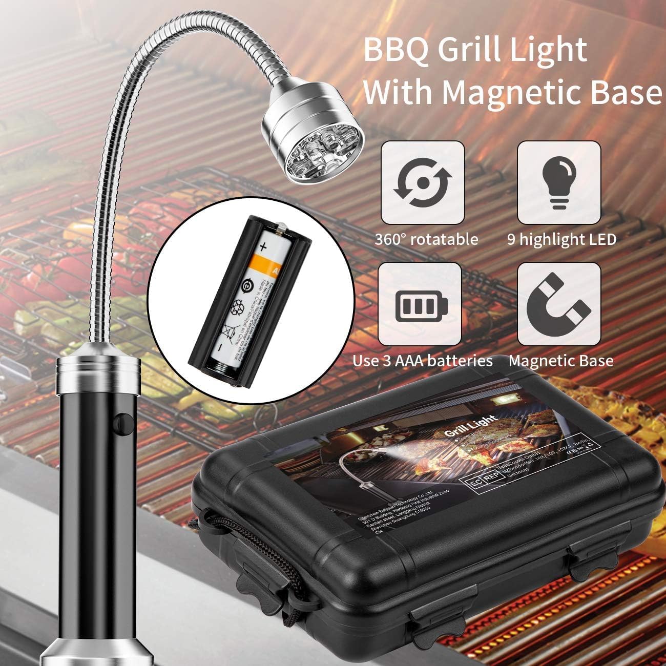 Thumbnail 3 de Grill Licht Magnetische Grilllampe BBQ Licht-Set Outdoor 2er-Pack, batteriebetrieben, 360° drehbar (schwarz)