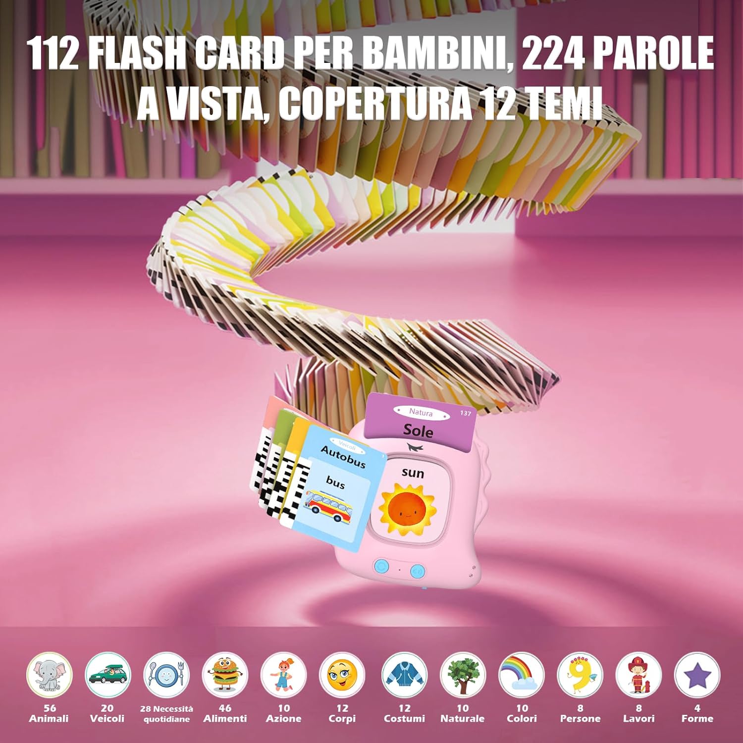 Detalle de Talking Flash Cards Parlanti con 224 parole su 112 schede fronte/retro (unicornio) per bambini 3+