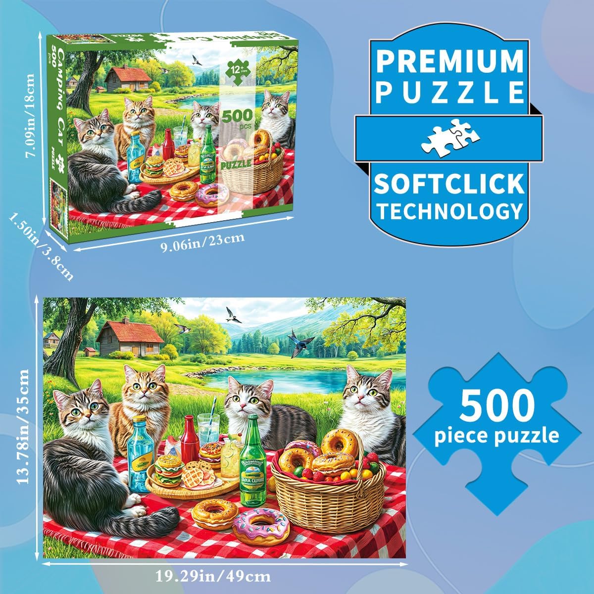 Thumbnail 5 de Puzzles 500 Pieces for Adults: Camping Cat – Classic 500 Piece Jigsaw