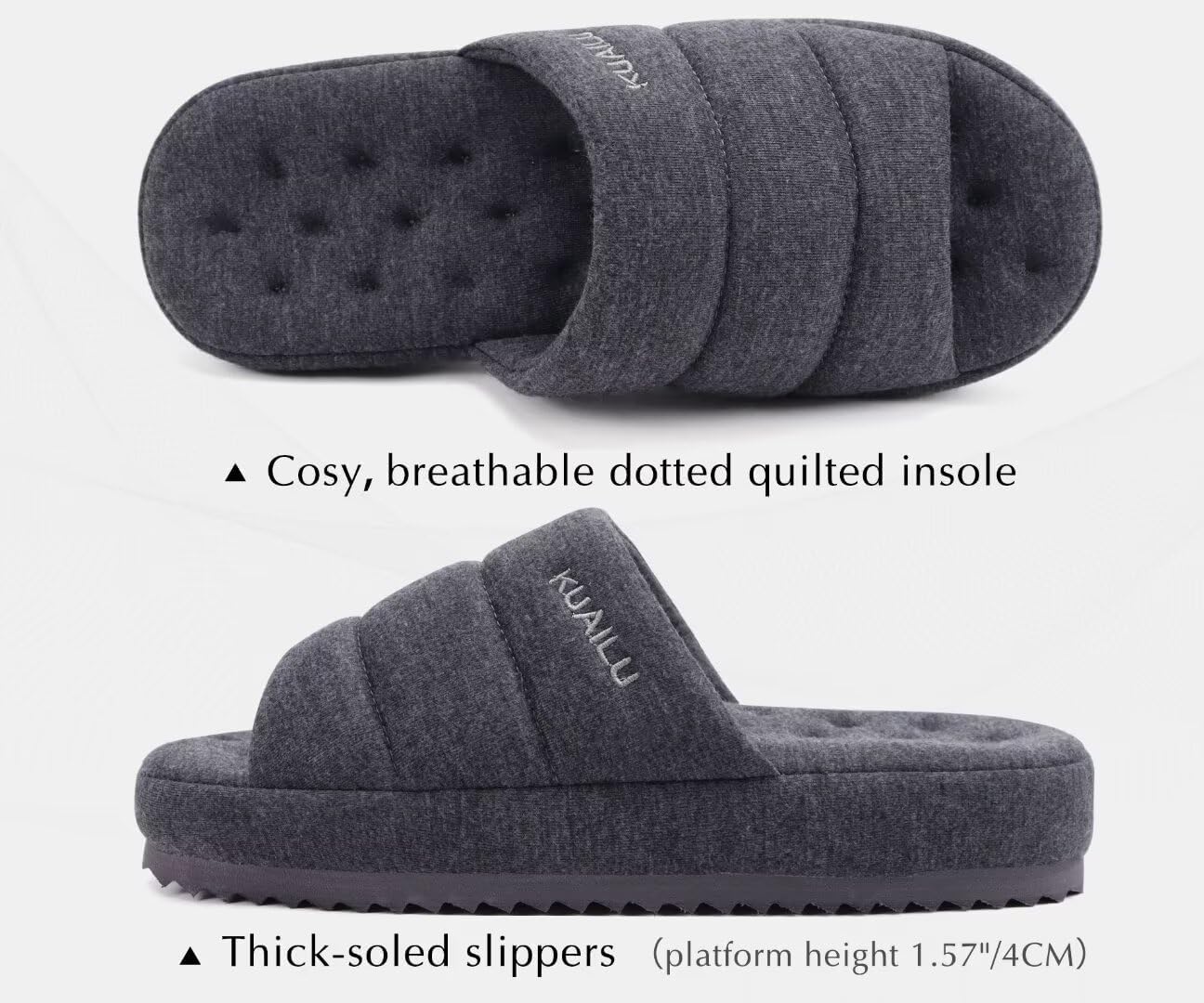 Thumbnail 2 de KuaiLu Men’s Quilted Cotton-Blend Slippers Sandals with Memory Foam Footbed