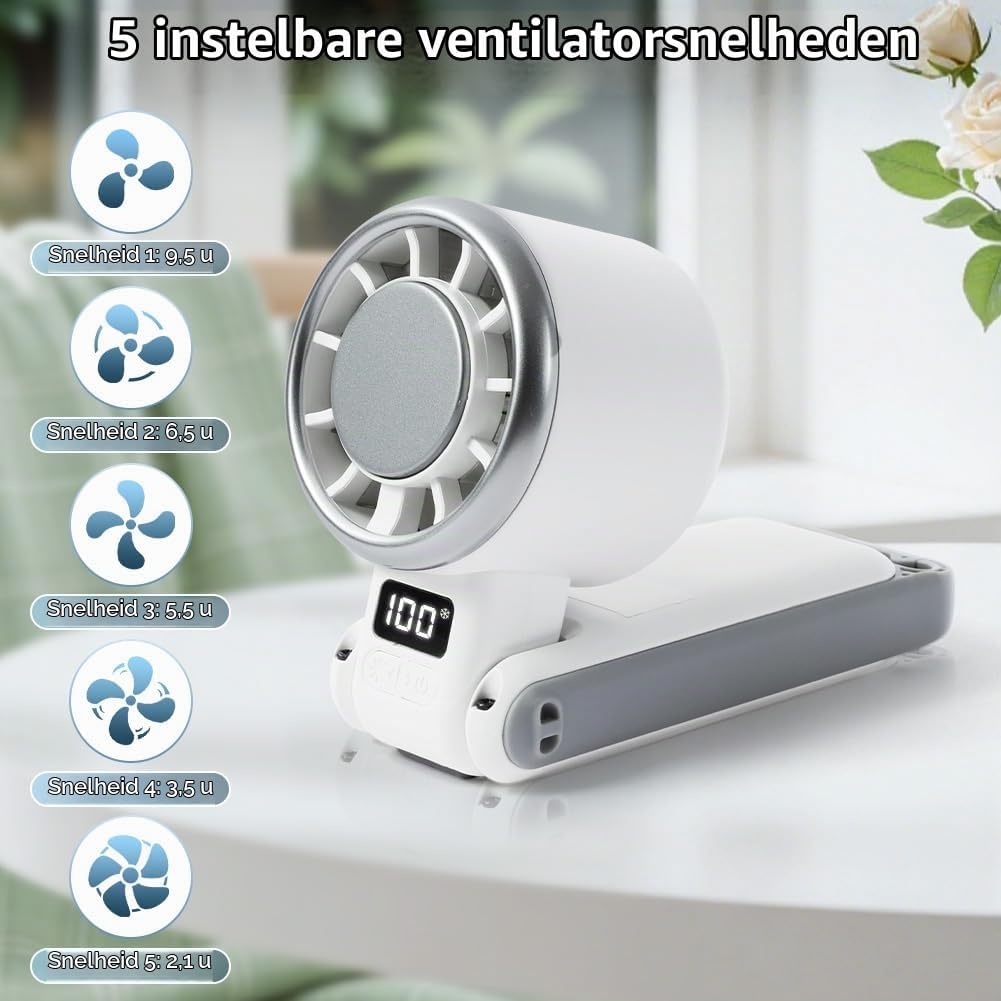 Thumbnail 4 de AUAUY 5658556 handventilator, 180° opvouwbaar, 3600 mAh, wit