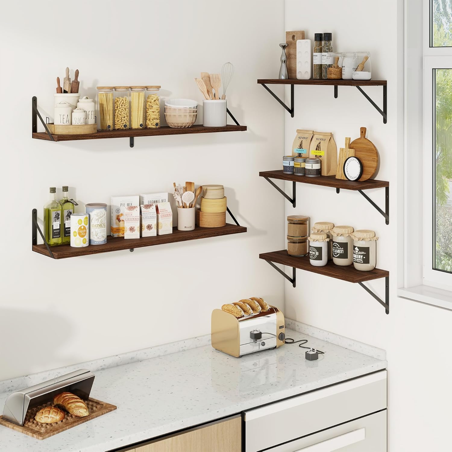 Thumbnail 4 de Feihorrm Floating Shelves Set of 3 – Walnut Wall Shelves, 90 x 20 cm