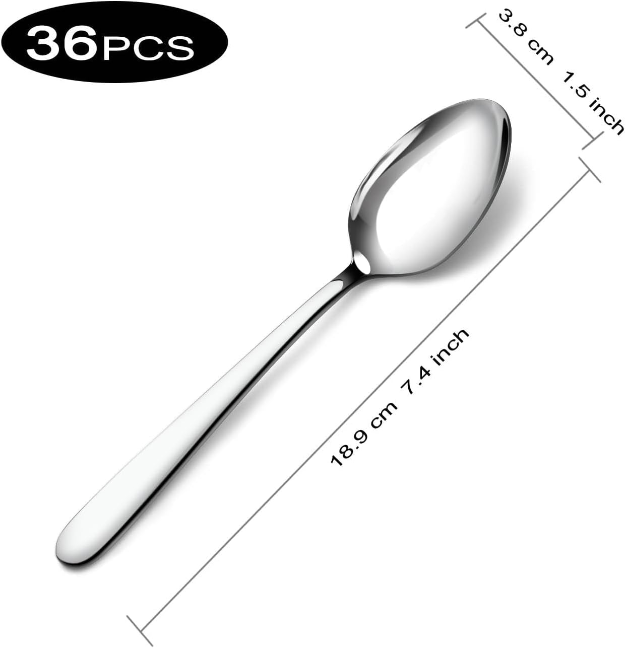 Detalle 2 de Pleafind 1374 Dinner Spoons, 36-Piece Stainless Steel Set, 7.4-Inch