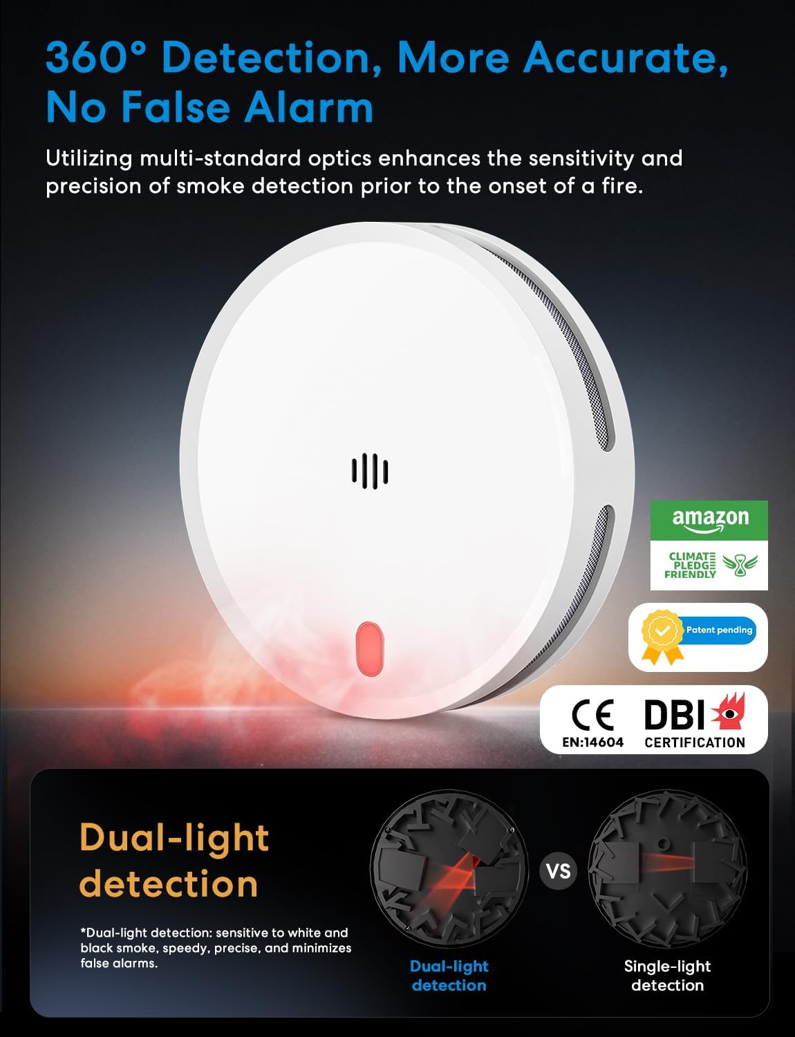 Detalle de Meross MA151 Smart Smoke Alarms with MSH450 Hub (3 Pack) – Dual Photoelectric, 10-Year Lifespan