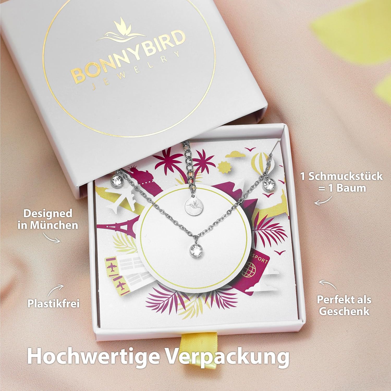 Thumbnail 5 de BONNYBIRD Wasserfeste Edelstahl Halskette für Damen mit 8 Zirkonia-Steinen (Silber, Gold & Roségold)